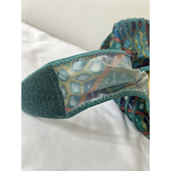 Vibram Furoshiki Wrap Shoes Teal Green Print Size Medium - Picture 6 of 7